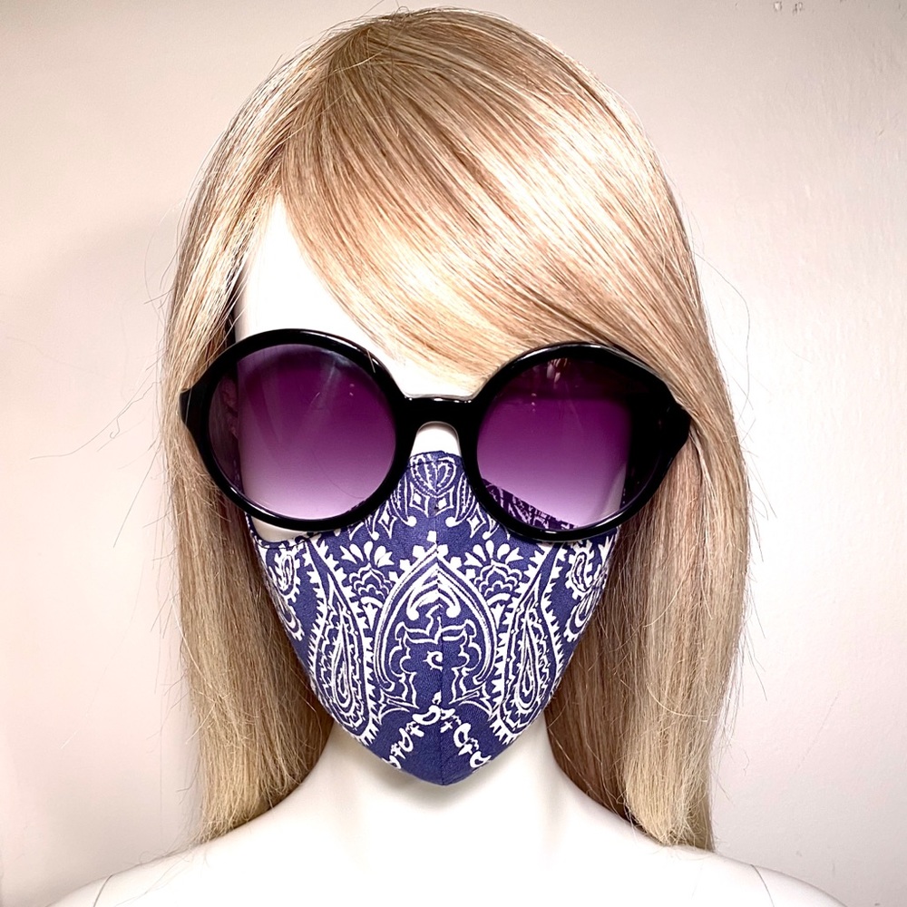 Bandanna Ear-loop Face Mask Blue/Wht